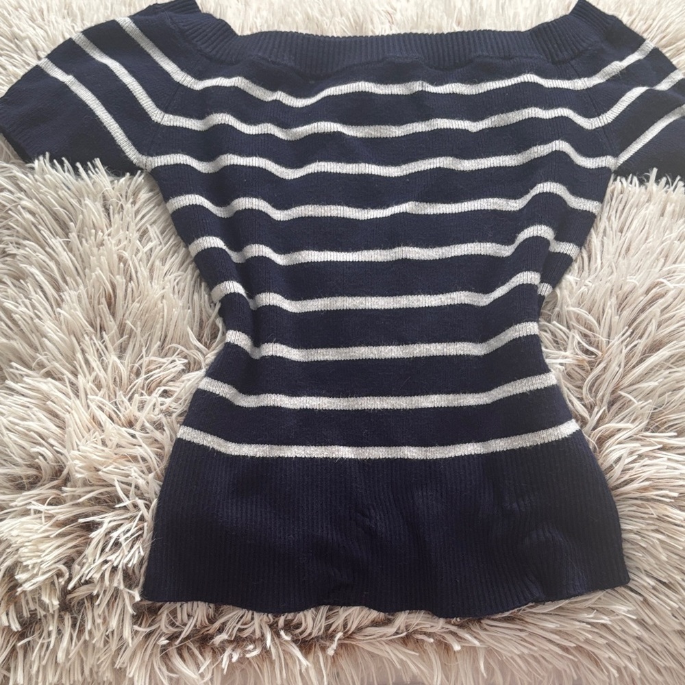 Navy and White Striped Women's shirt